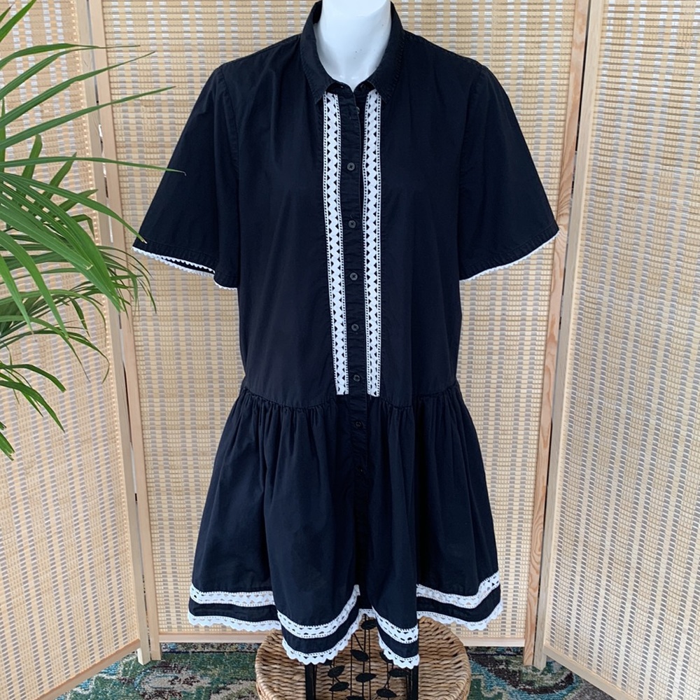 Kate Spade Broome Street Black and White Lace Insert Shirt Dress Size XL cotton